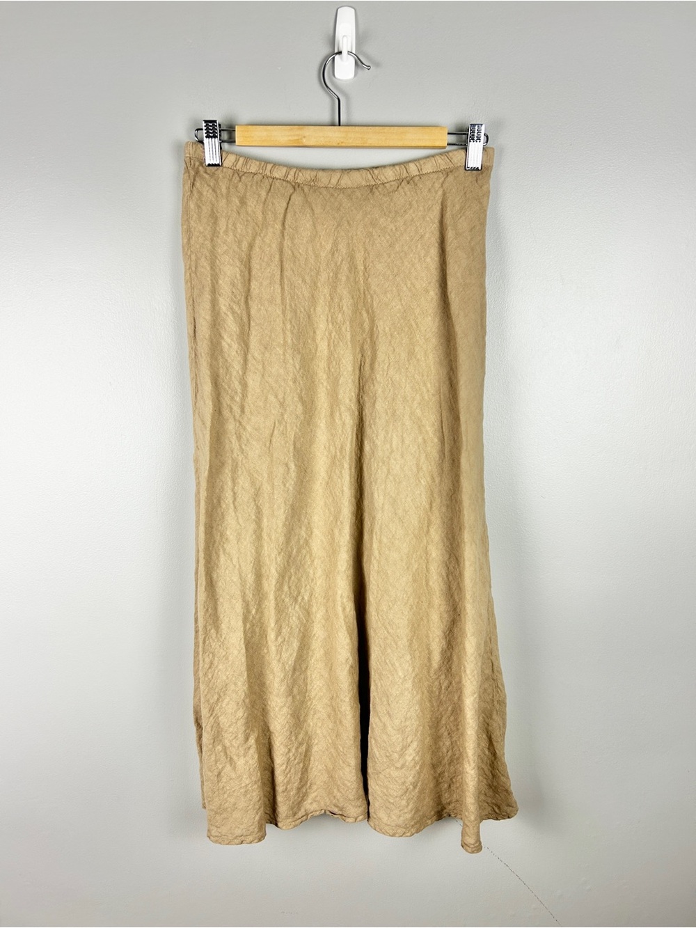 100% Linen Midi Dress Made in Italy Tan Brown Minimal Lagenlook Eurosummer